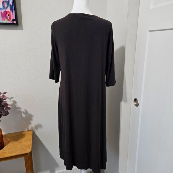 Eileen Fisher Vneck TShirt Dress Rayon - Wren (Dark Green) Medium - Picture 5 of 8
